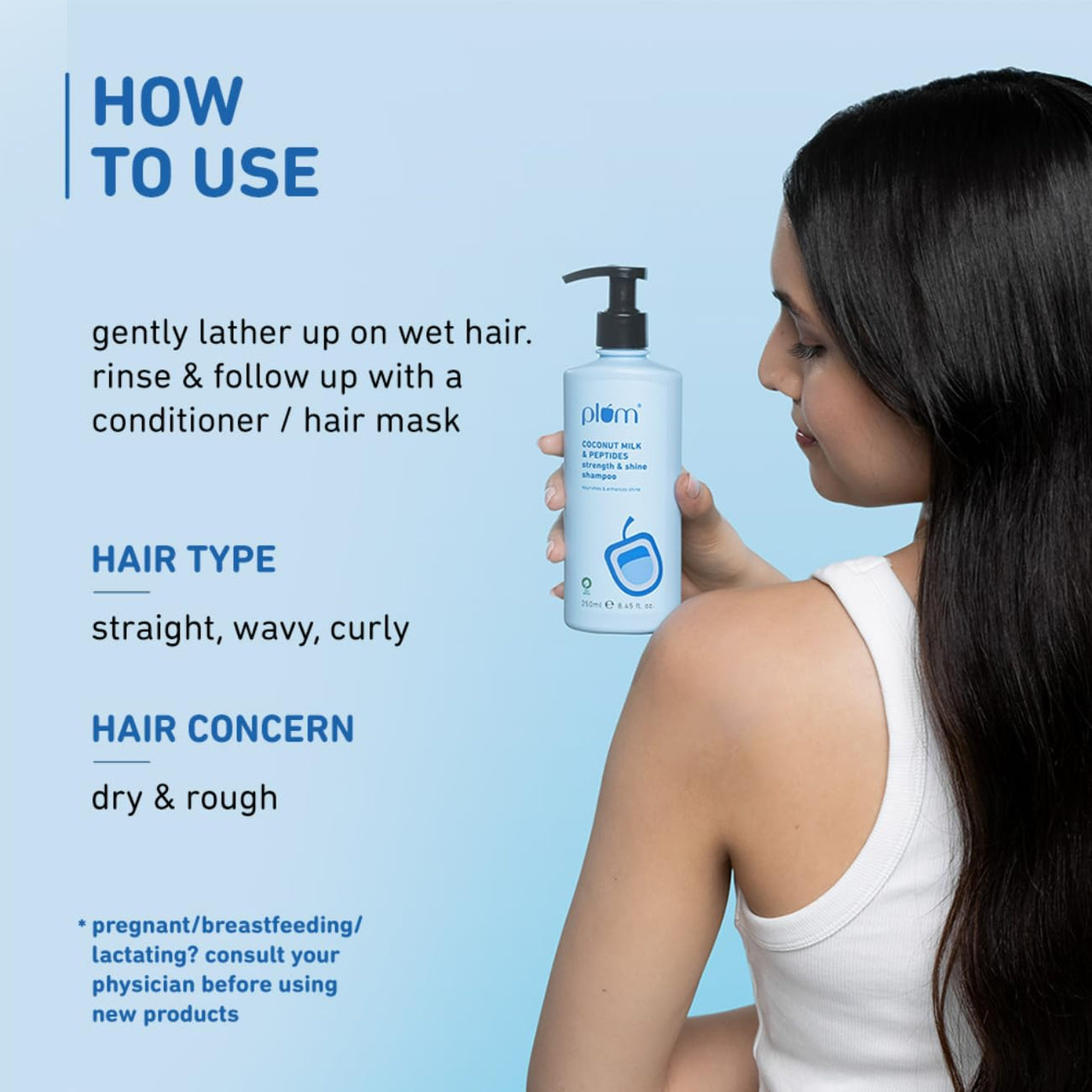 Plum Coconut Shampoo for Dull Hair with Coconut Milk and Peptides for Strong & Shiny Hair I 22x shine I Soft, silky hair I Shampoo for Women and Men | SLS sulphate and paraben free shampoo I 250ml (Pack of 2)