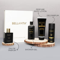 Bella Vita Luxury Ceo Men Gift Set With Charcoal Wood Body Wash 250 Ml For Deep Cleansing, Edp Perfume100 Ml, No Gas Deo Body Parfum 150 Ml And Perfume Body Lotion 200 Ml