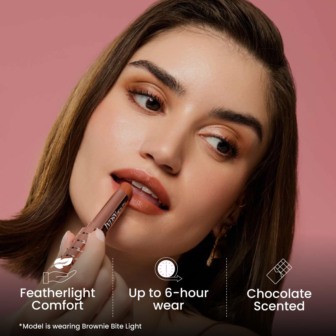 Typsy Beauty Cocoa Peptide Velvet Matte Lipstick | 8hr Wear, Soft Blur Finish, Lightweight Texture, Hydrating Nude Lipstick| Brownie Bite Light 01 | Cocoa Peptides | Vegan & Paraben-Free 3.5g