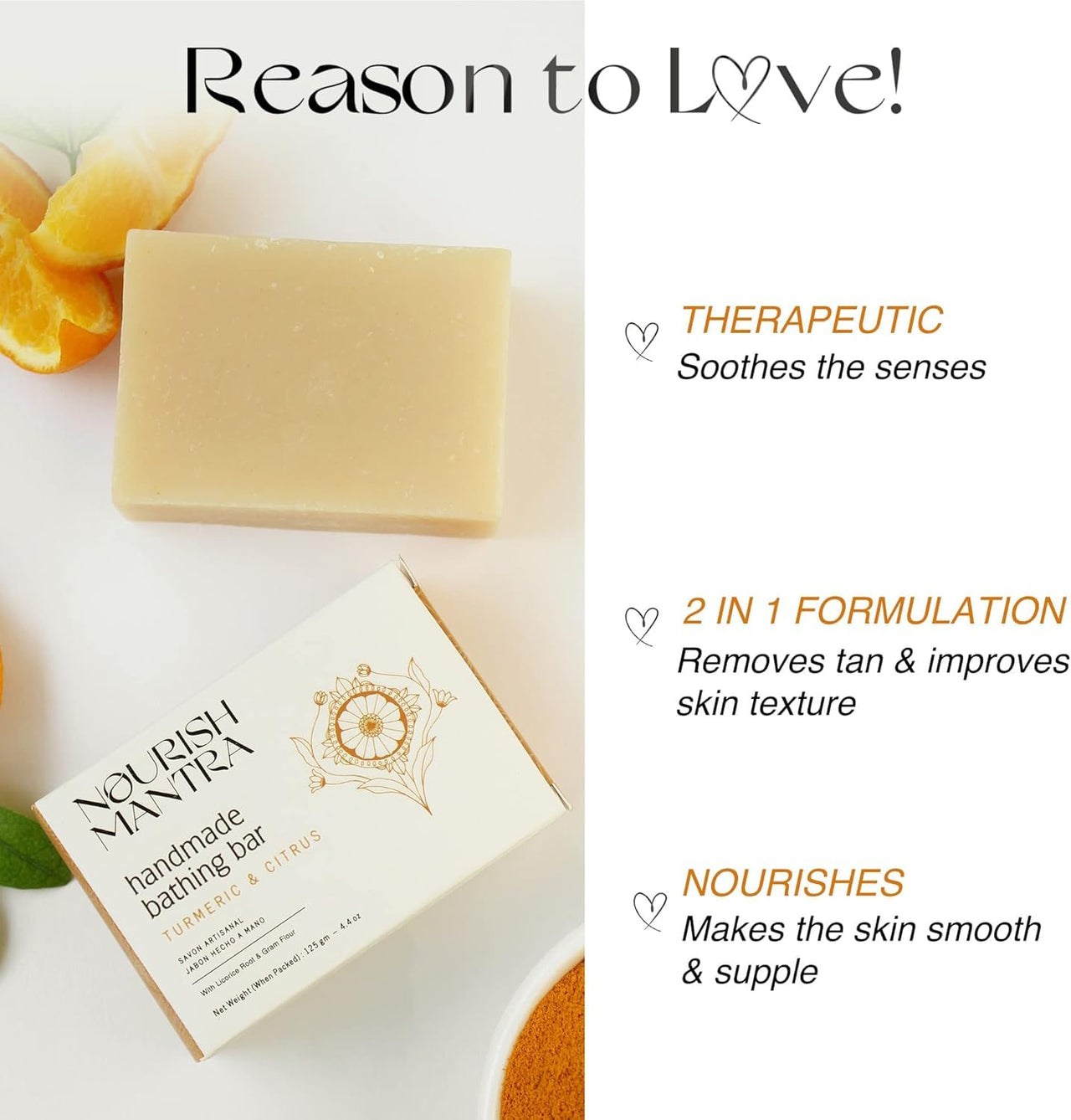 Nourish Mantra turmeric & citrus handmade bathing soap/made with natural & organic ingredients/for men & women/suits all skin types (125 gm)
