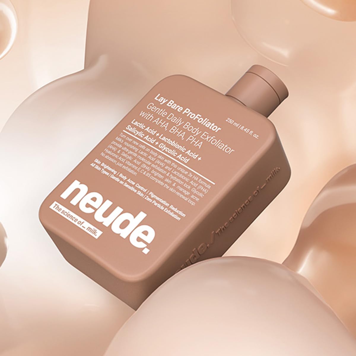 Neude Lay Bare Body Scrub 250ml Lactobionic Acid PROfoliator bath Exfoliator with AHA BHA PHA Glycolic Acid Salicylic Acid Hyaluronic Acid for Gentle Exfoliation Smooth Radiant Skin for All Skin Types