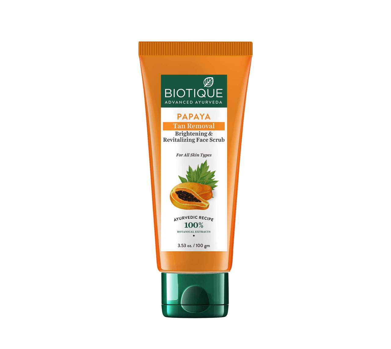 Biotique Bio Almond Oil Nourishing Body Soap, Pack of 3, 225 g (3 x 75 g) & Biotique Papaya Tan Removal Brightening & Reviatalizing Face Scrub For All Skin Types, 100g