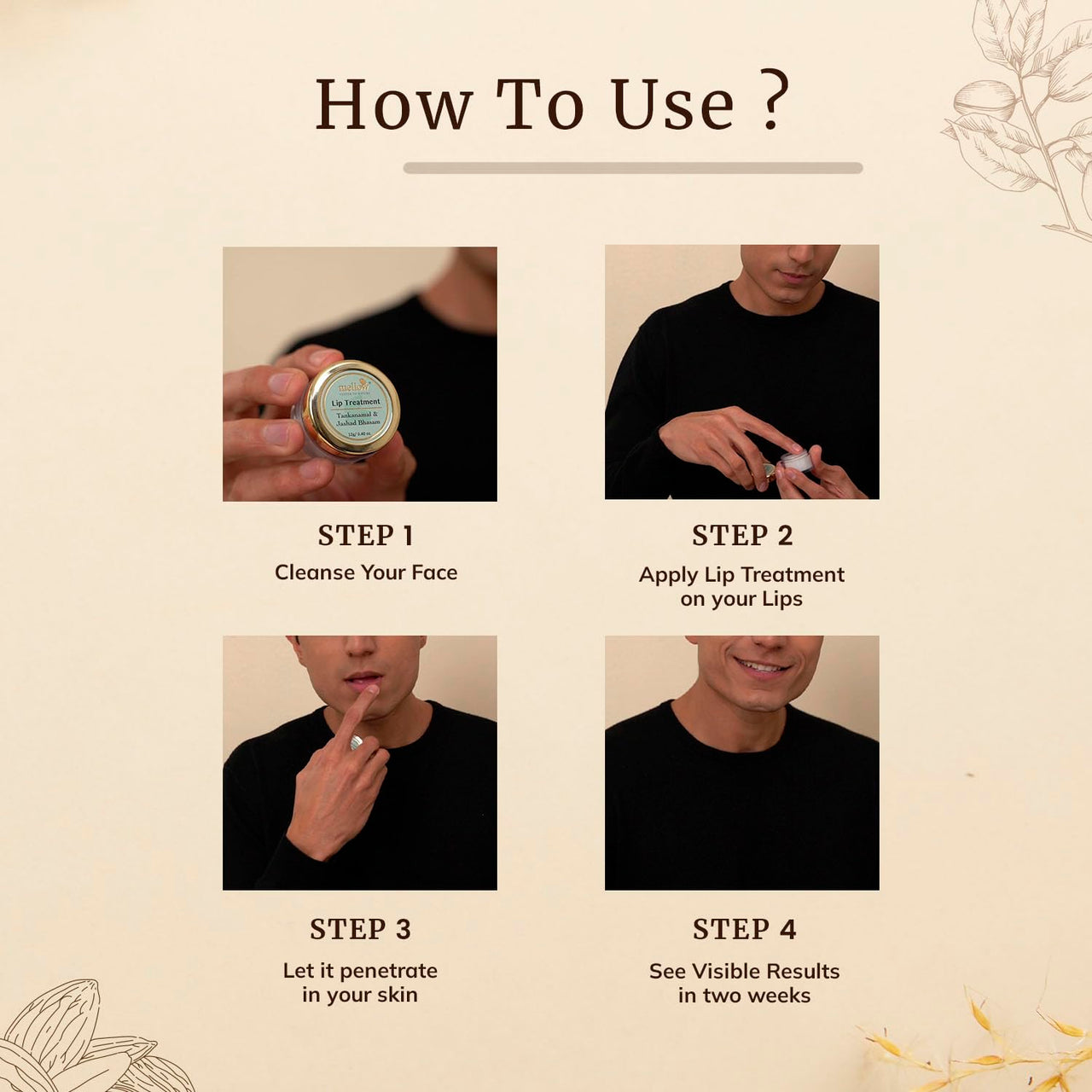 Mellow Herbal Lip Treatment with Almond Oil & Jasad Bhasma for Moisturize & Nourish Dry & Chapped Lips, Ayurvedic Balm for Men & Women, Paraben Free [Cream - 12 Gm]