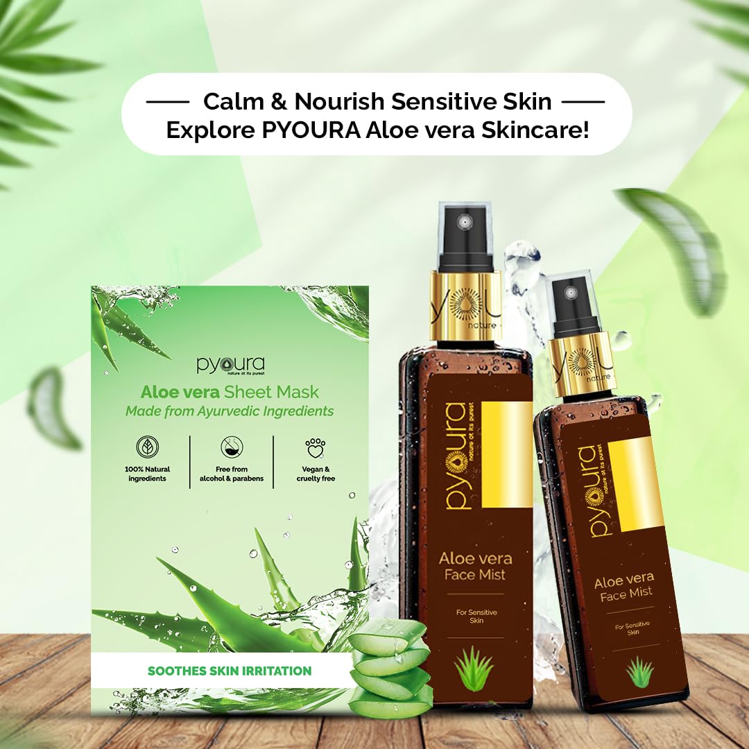 PYOURA Aloe vera Hydrating No Gel Face Toner Mist 100 ml, Serum For Skin Hydration Repair & Sunburn, Alcohol Free Natural Face Toner For Glowing Skin, Toner For Oily Dry Combination Skin