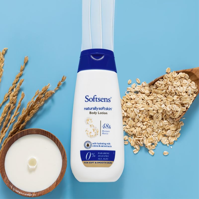 Softsens Naturally Soft Skin Body Lotion With Hydrating Milk Creme & Oats Extract | 48H Moisturization | Parabens, Sulfates, SLS, SLES Free 200mlx2 | Pack of 2