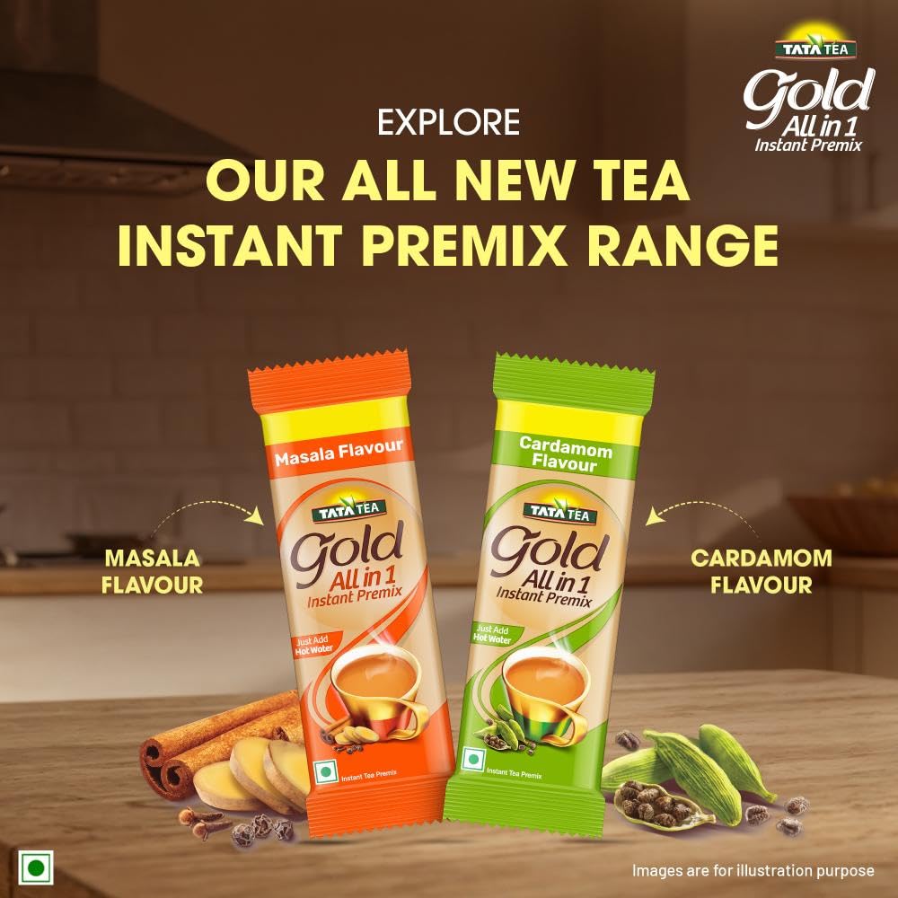 Tata Tea Gold All-in-1 Instant Premix Masala Tea, 14g Per Serve, Quick & Easy To Make Masala Chai, 10 Sachets