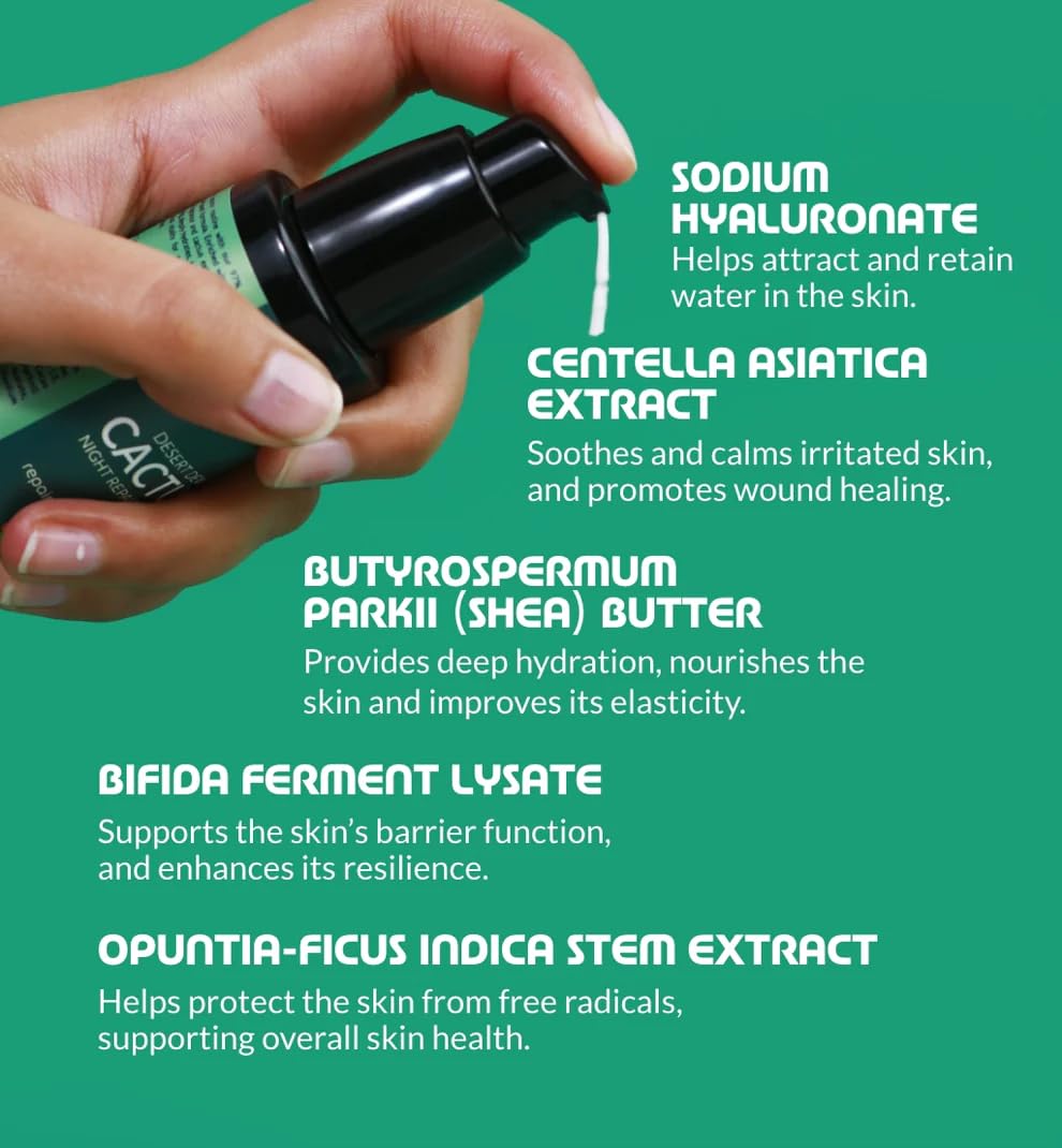 Evermore Cactus Night Cream for Reducing Fine Lines and Wrinkles, Hydration with Sleep Inducing Fragrance | For Women & Men | All Skin Types | 50ml (Pack of 1)