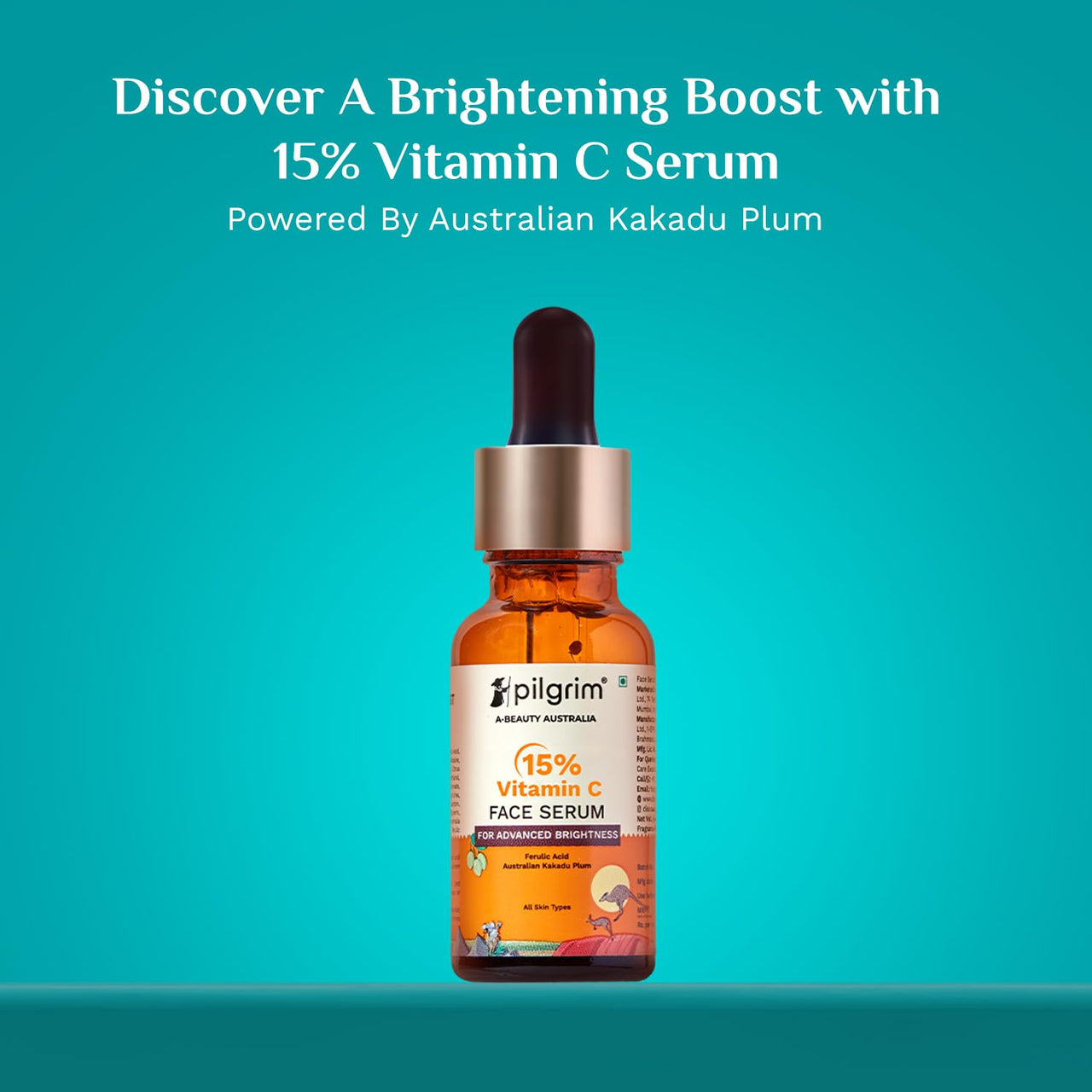 Pilgrim 15% Vitamin C Face Serum For Glowing Skin 20ml | Serum with Vit C, Ferulic acid, and Vit E | Reduces Dark Spots & Evens Skin Tone | Fragrance Free | For Men and Women | For All Skin Types
