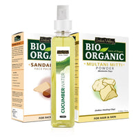 INDUS VALLEY Organic (Sandalwood Face Pack+ Aloevera Cucumber toner+ Multani Mitti Powder | Healing Clay | Bentonite clay) 200g+ 200g =400g,250ml