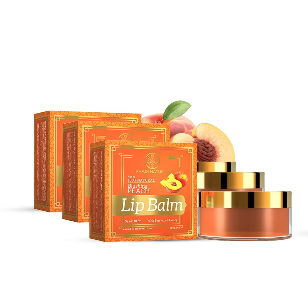 Khadi Natural Peach Lip Balm with Beeswax and Shea Butter| Soft & Hydrated Lips |Lip Balm for Chapped Lips| Unisex Lip Balm| Pack of 3| (5 * 3) (15 gm)