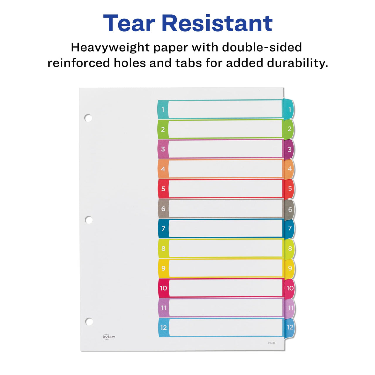 Avery 12 Tab Dividers for 3 Ring Binders, Customizable Table of Contents, Multicolor Tabs, 1 Set (11843) 1 pack