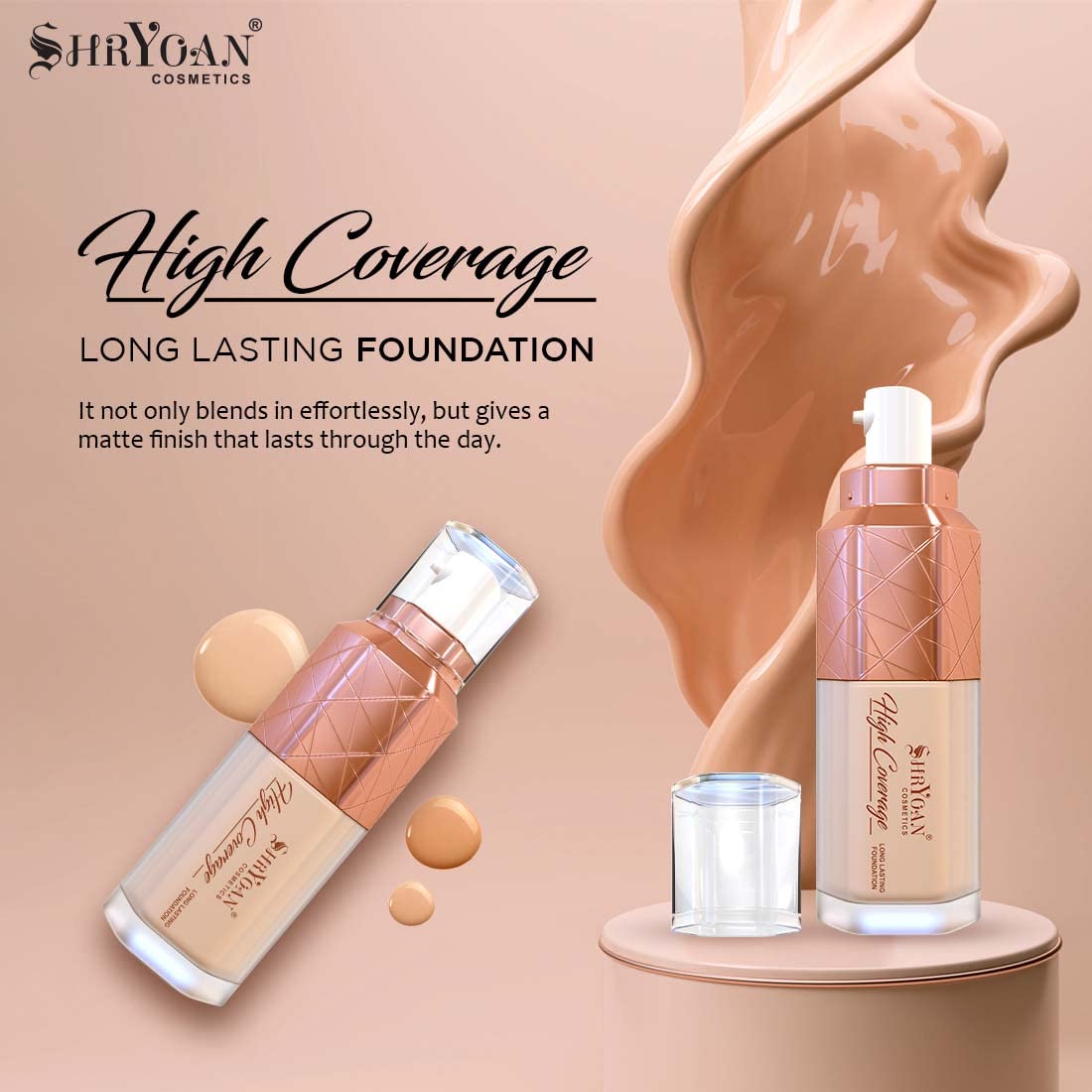Shryoan High Coverage Foundation| Matte & Natural Finish Liquid Foundation and Long Lasting with Easy Blendable, Suitable for All Skin Types (50gm) (Shade 01)