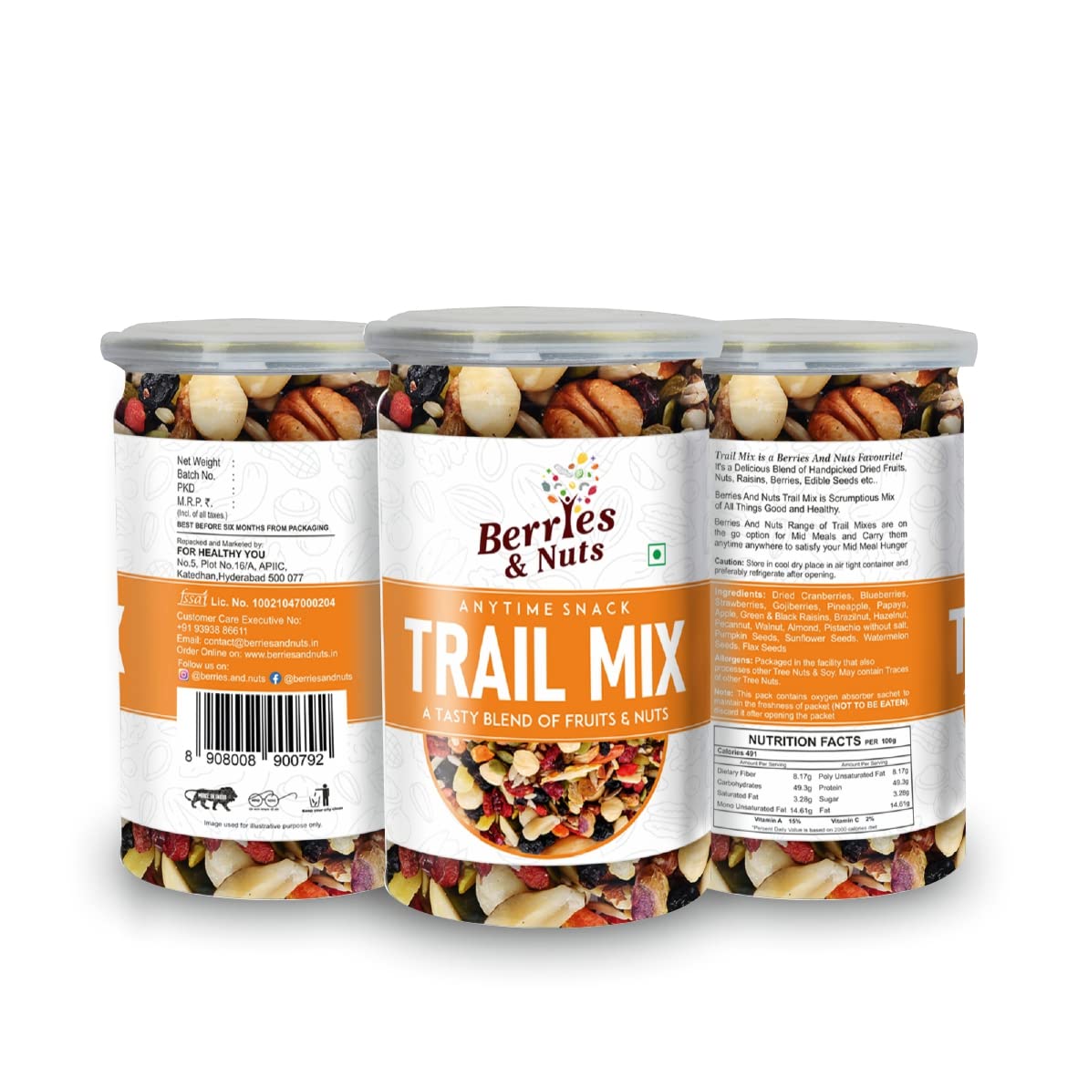Berries And Nuts Super Trail Mix | Mixed Berries, Nuts and Seeds | 20 + Varities of Assorted Dry Fruit Mix with Berries, Nuts, Seeds & Fruits as Immunity Booster | 600 Grams | 3 Bottles of 200 Grams