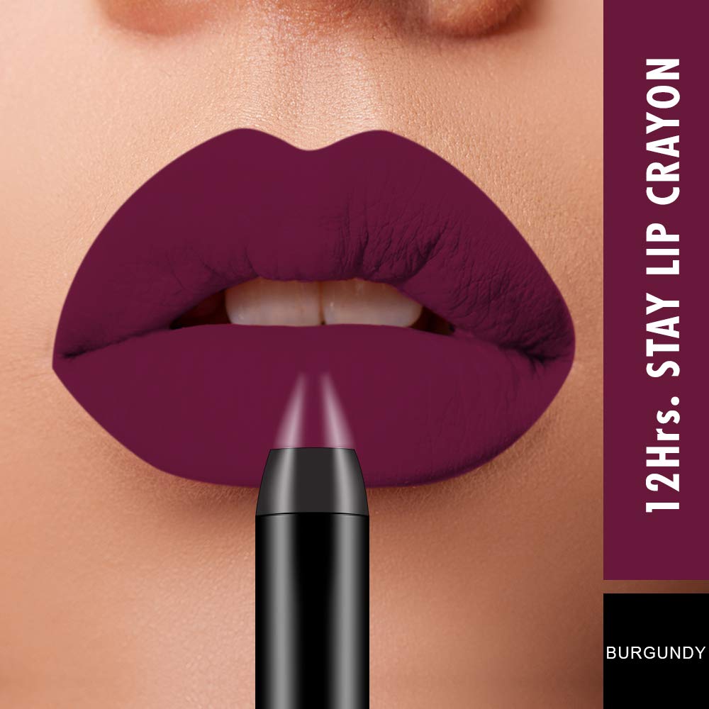Swiss Beauty 12 Hrs. Stay Matte Lip Crayon, Burgundy, 3g - Long Lasting, Waterproof, Super Stay, Matte Finish Lip Crayon, Long Wear, Crayon Lipstick