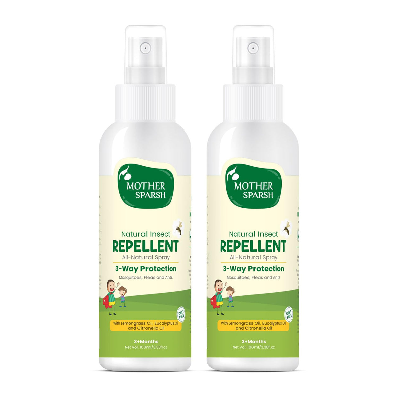 Mother Sparsh Natural Insect Repellent for Babies, Herbal Armor, 100% Protection from Mosquitoes, Fleas and Ants, 100 ml, (Pack of 2)