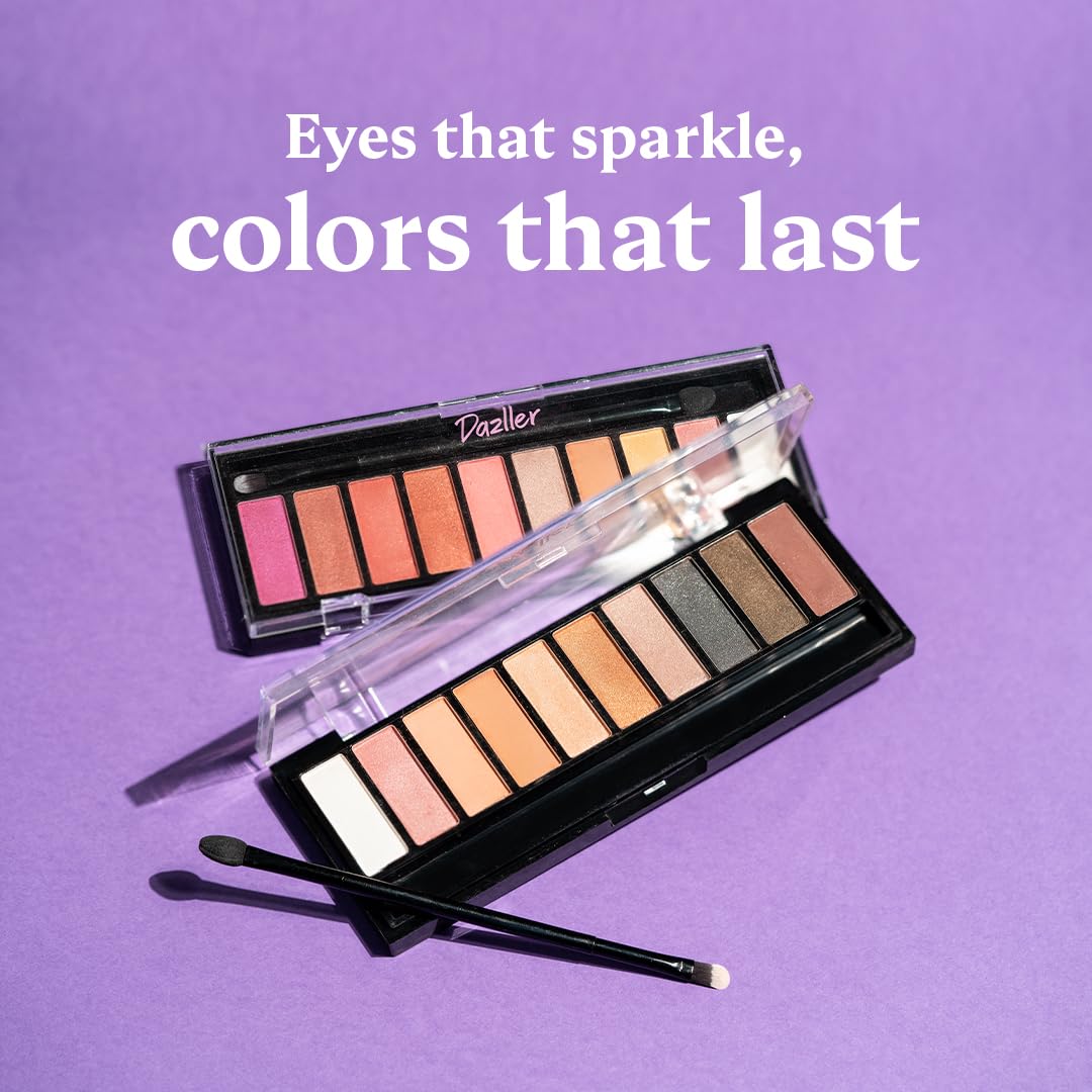 Dazller Eyeshadow 10-in-1 Palette,10g, DES5, Velvety Texture, No Patchiness, Easy blending, with Sponge-Brush Applicator (Multicolor)