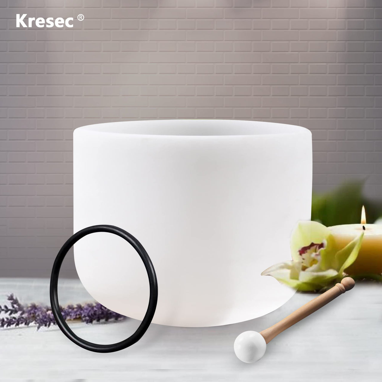 Kresec 8 Inch 440Hz Perfect Pitch Crystal Singing Bowl C Note (±10 cents) Root Chakra with O-ring and Mallet for Meditation, Yoga, Spiritual and Body Healing and Energy Cleansing C Note Root Chakra