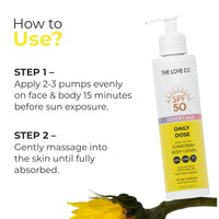 THE LOVE CO SPF50 Sunscreen Body Lotion - PA++++ UVA UVB Protection | Daily Moisturizer with Carrot Seed, Niacinamide & Ceramide | Lightweight, Non-Greasy, Quick Absorbing | Paraben-Free | For All Skin Types | 200ml