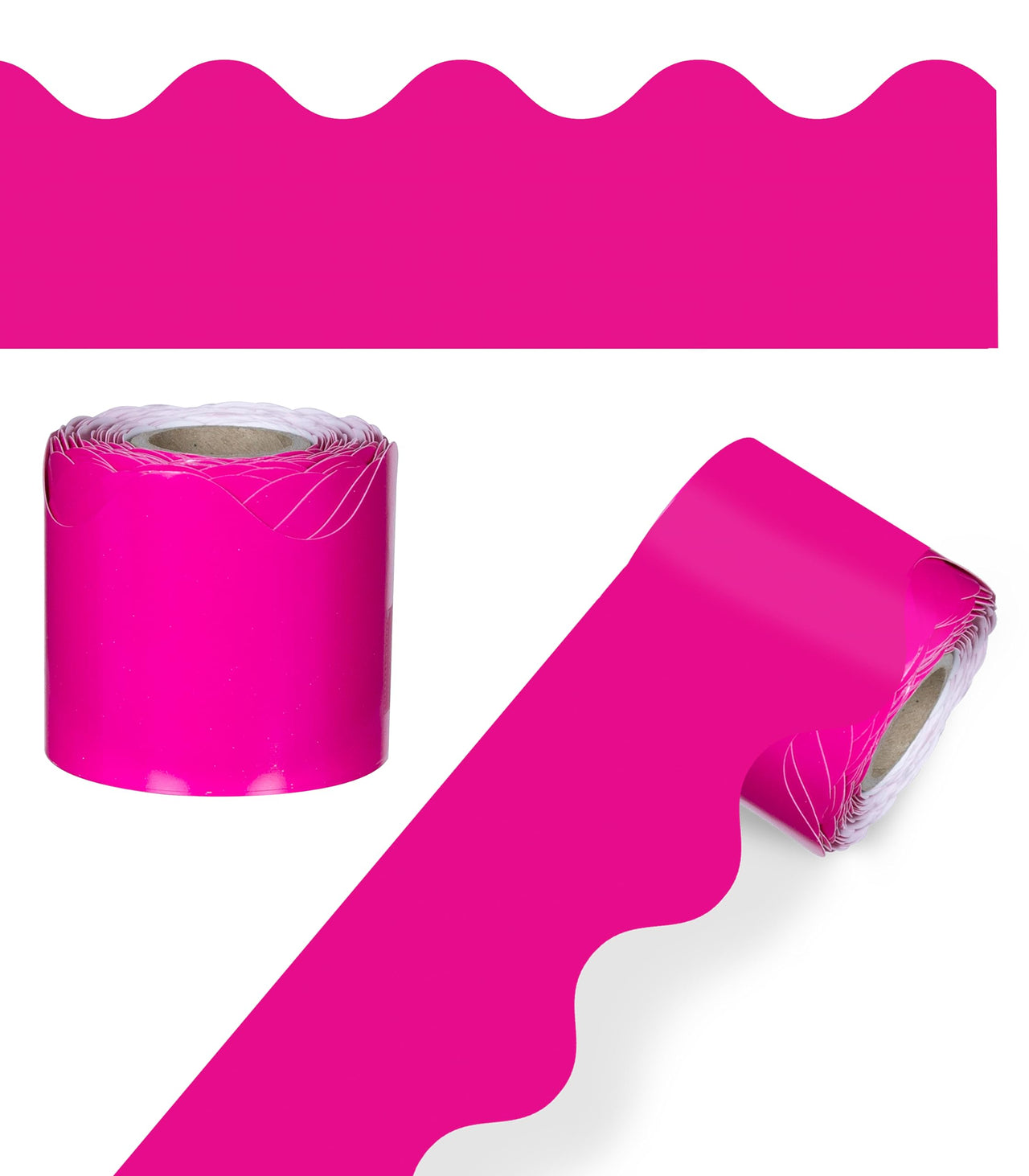 Carson Dellosa 36 Ft Scalloped Hot Pink Bulletin Board Borders, Classroom Borders for Bulletin Board, White Board, Cork Board, Locker, and Classroom Dcor, Bulletin Board Trim