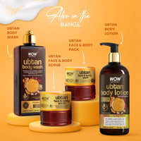 WOW Skin Science Ubtan Body Wash with Chickpea Flour, Almond Extract, Safron & Turmeric Extracts - Natural De Tan - No Sulphate, Parabens, Silicones & Color - 250 mL