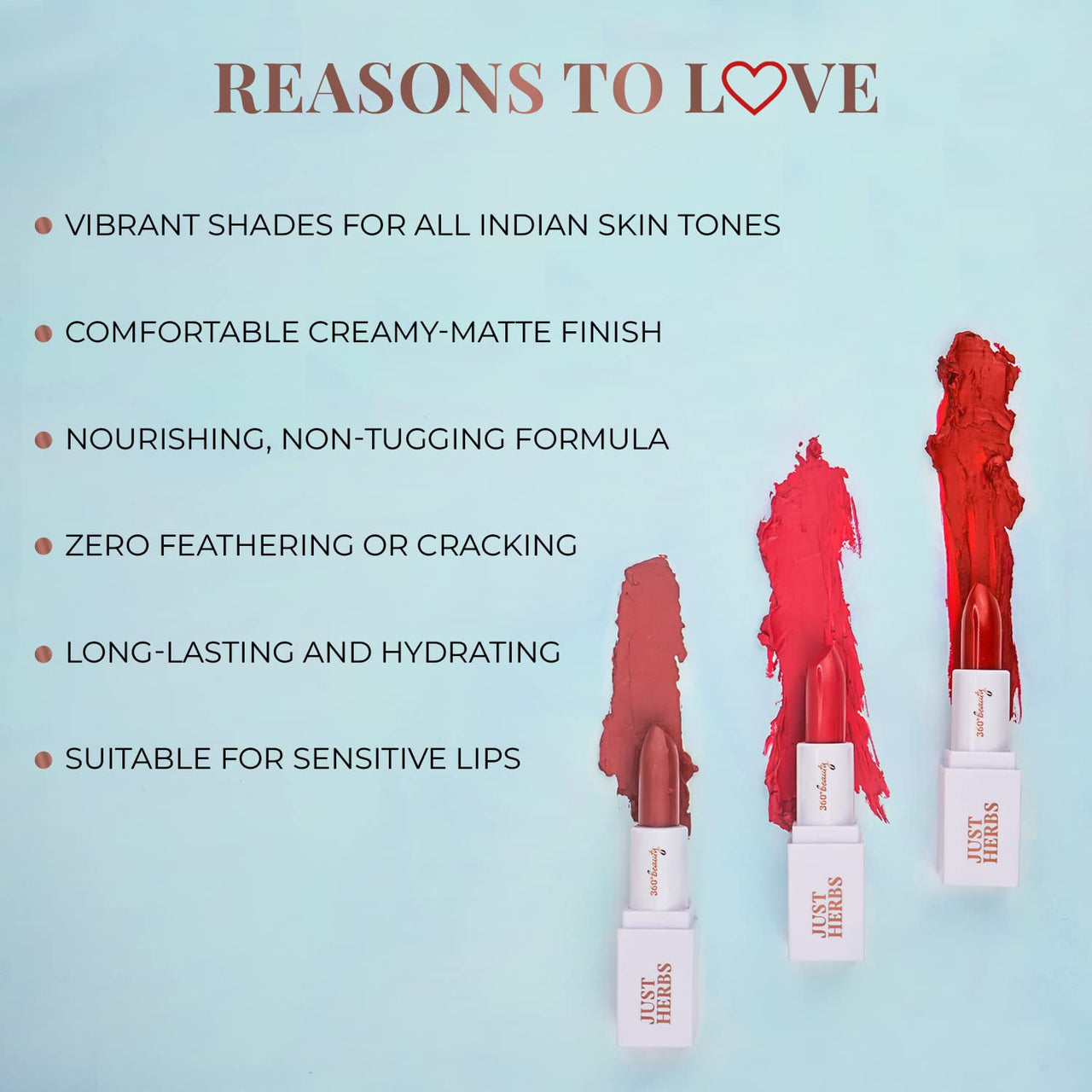 Just Herbs Ayurvedic Creamy Matte Lipstick For Moisturized Lips - Parabens & Chemical Free 01 Pink (Half - Size) 1.8gm