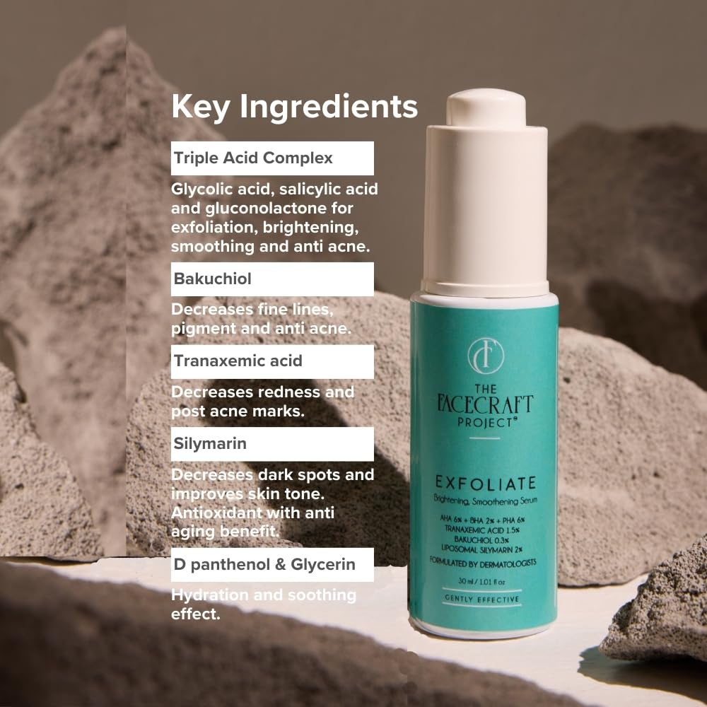 THE FACECRAFT PROJECT Exfoliate Gentle Face Formula | Smooth Texture | Hydrating | Daily Use |(30ml)