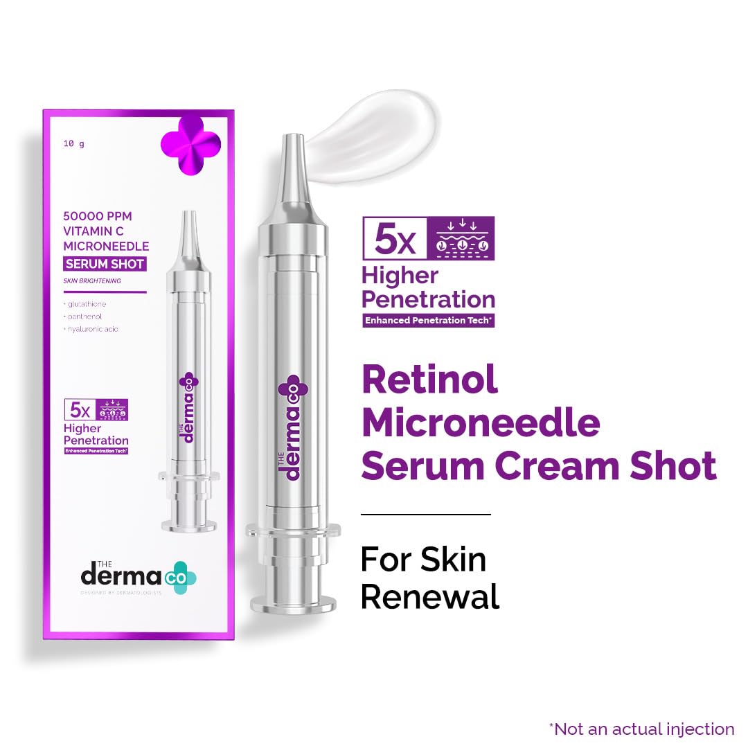 The Derma Co. 3000 PPM Retinol Microneedle Face Serum Shot with Squalane, Panthenol & Hyaluronic Acid | For Skin Renewal | 5x Higher Penetration | Enhances Collagen Production | Anti-Ageing | Reduces Wrinkle & FineLines | 10 g