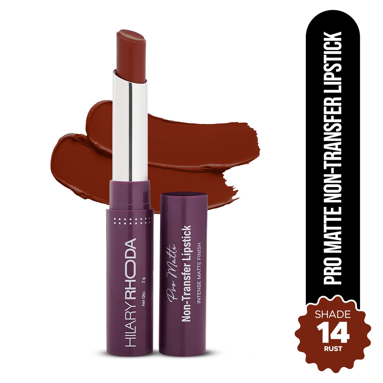 Hilary Rhoda Pro Matte Non-Transfer Lipstick | Waterproof & Smudge-Proof | 12-Hour Long Stay | 24 Shades Available | Highly Pigmented Matte Finish Lipstick | 2g - (Rust | Shade 14)
