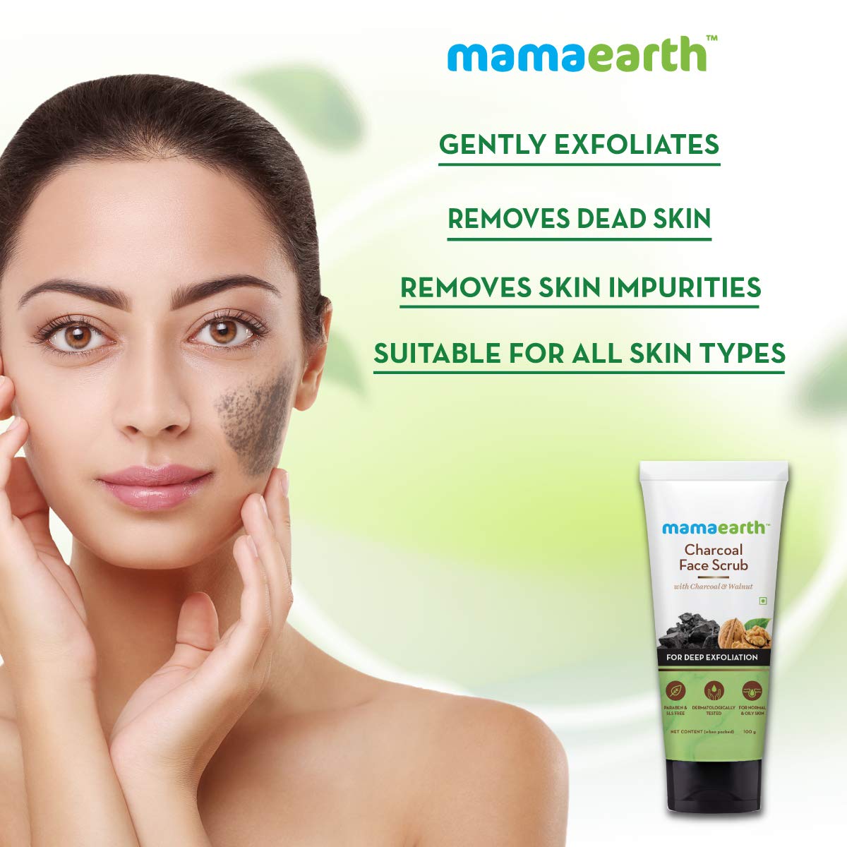 Mamaearth Charcoal Face Scrub for Oily and Normal skin, with Charcoal and Walnut for Deep Exfoliation - 100g