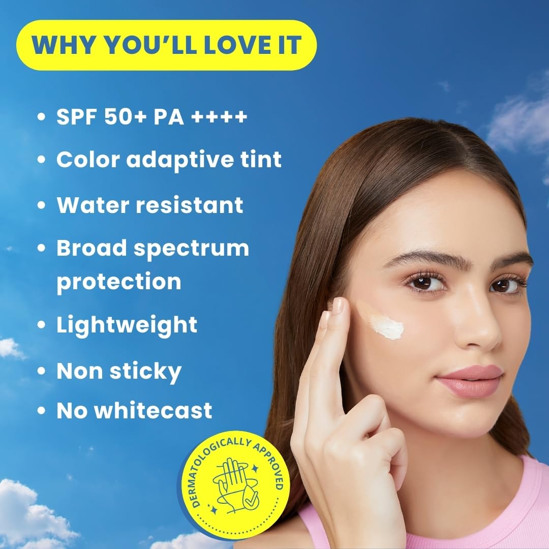 Peach and Musk Defense Me Shadefit Sunscreen, SPF 50 PA++++ UVA Broad Spectrum & UVB Protection, No White Cast, Water Resistant, Lightweight Non Sticky, Tinted Sunscreen For All Skin Types - 30gm