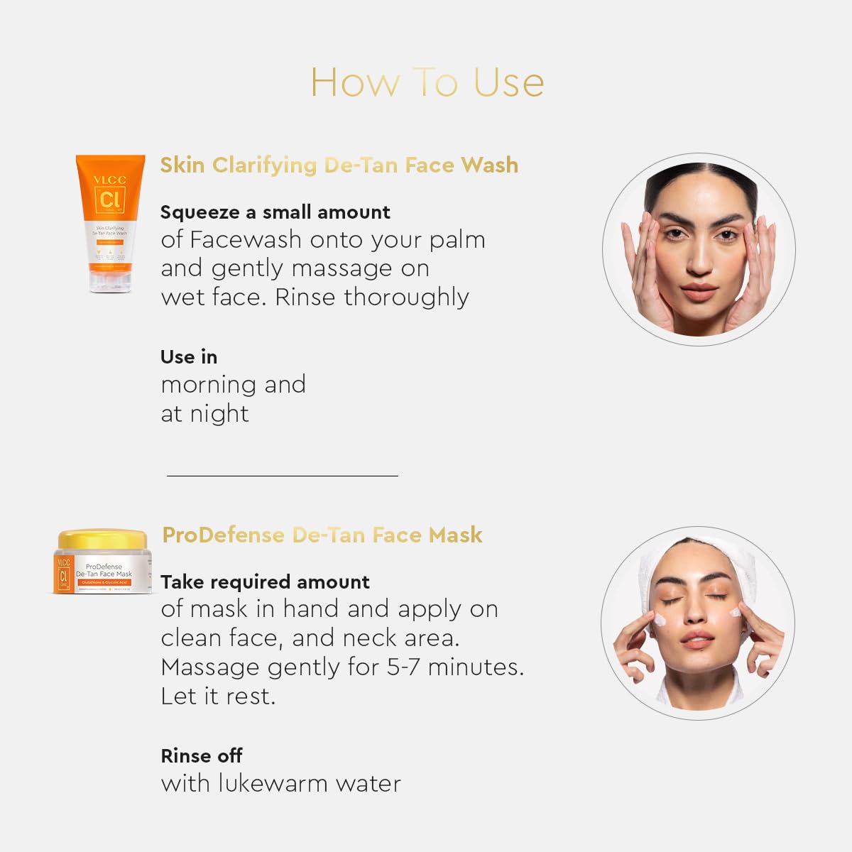 VLCC Clinic Instant De-Tan Face Wash & Mask Combo for Tan Removal | Skin Clarifying De-Tan Face Wash - 150ml with Glycolic Acid & Vitamin C + De-Tan Face Mask - 100g with Glutathione
