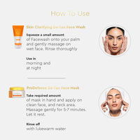VLCC Clinic Instant De-Tan Face Wash & Mask Combo for Tan Removal | Skin Clarifying De-Tan Face Wash - 150ml with Glycolic Acid & Vitamin C + De-Tan Face Mask - 100g with Glutathione