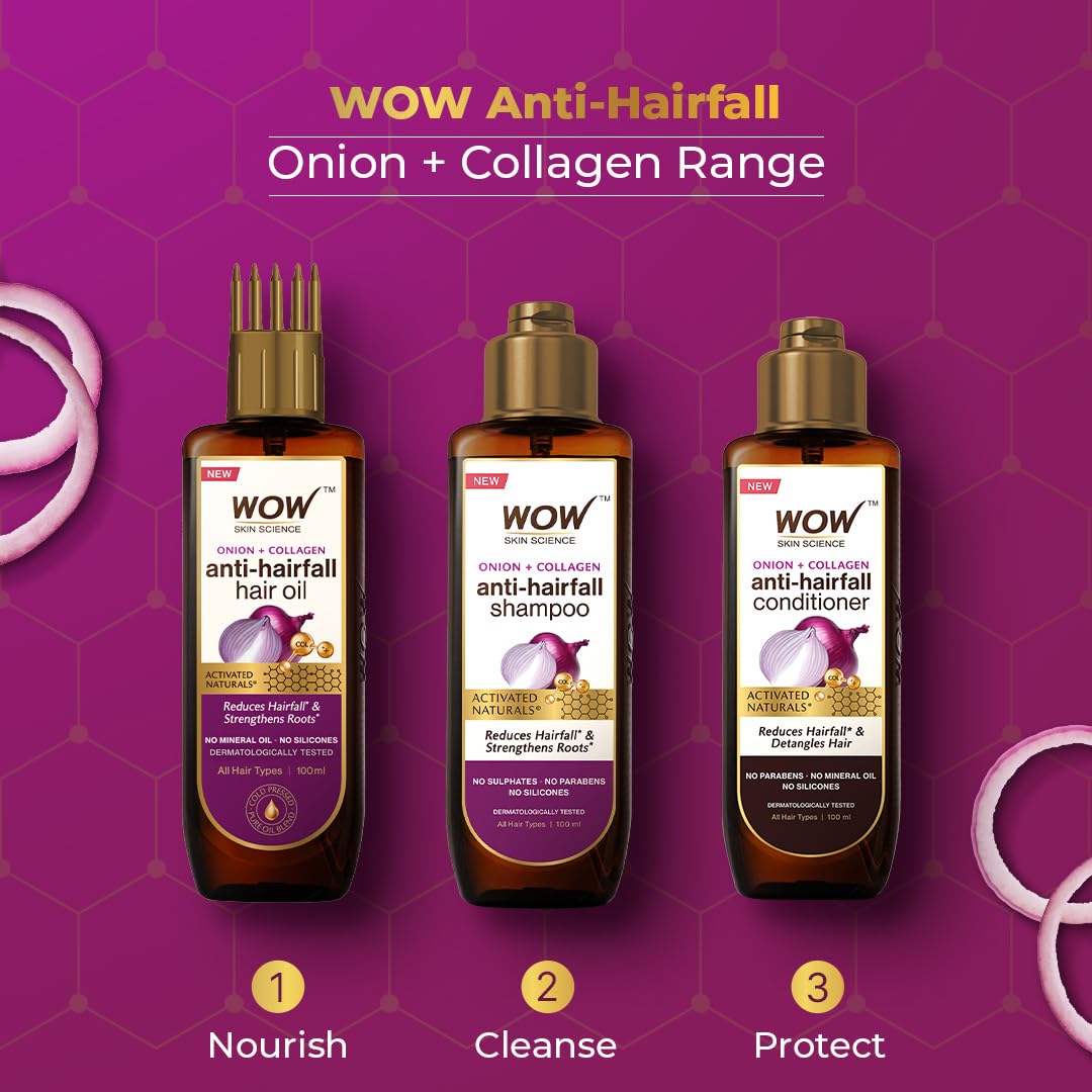 WOW Skin Science Red Onion Black Seed Oil Shampoo with Red Onion Black Seed Extract, Controls Hair fall, Contains Black Seed Oil & Pro-Vitamin B5 | No Paraben | No Sulphate | For Men & Women- 100ml