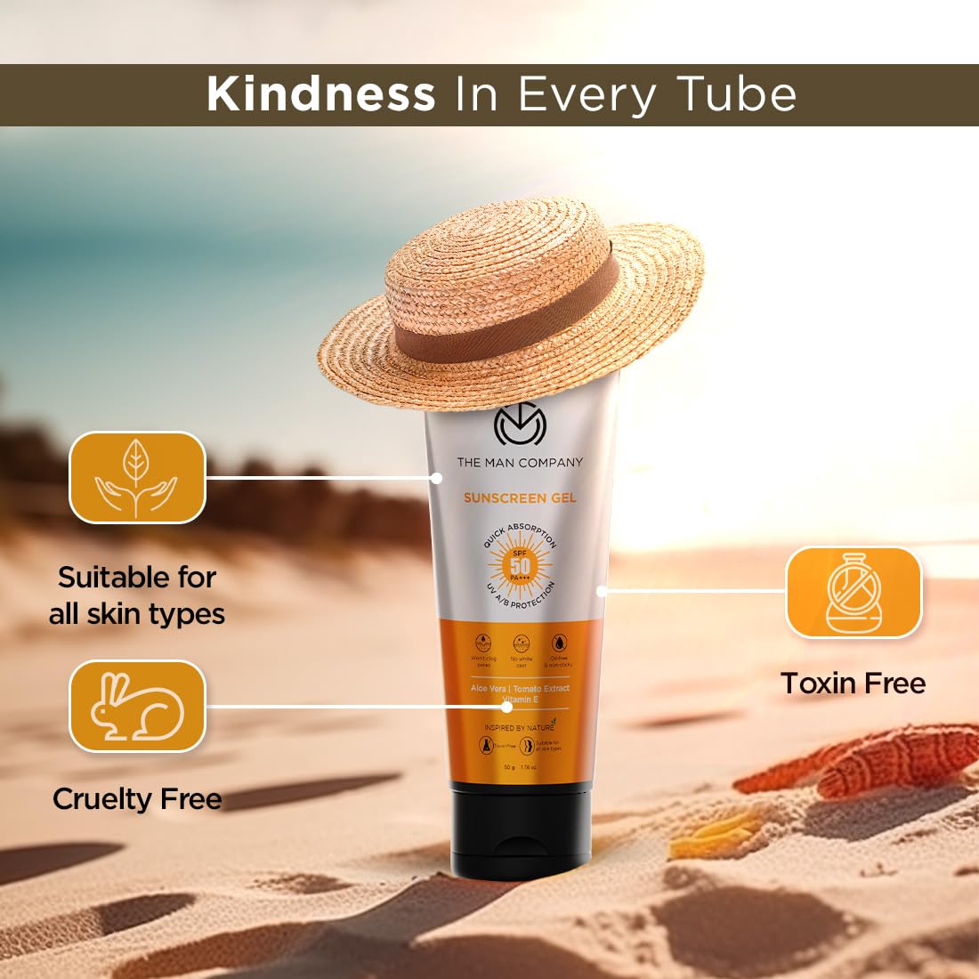 The Man Company Oil-Free Sunscreen SPF50 PA+++ For Men- 50gm | Sunscreen Gel for Oily, Combination & Normal Skin | Broad Spectrum UV A/B Protection | No White Cast | Non-Greasy & Lightweight