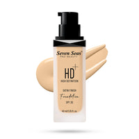 Seven Seas HD High Definition Foundation, SPF 30, Satin Finish, Oil Free and Long lasting Liquid Foundation for Women (03-Natural, 40ml)