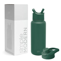 Simple Modern 32oz Stainless Steel Vacuum Insulated Summit Water Bottle with Straw and Chug Lid - Leakproof, Spillproof and Sweatproof -Forest 32oz (2 Lids)