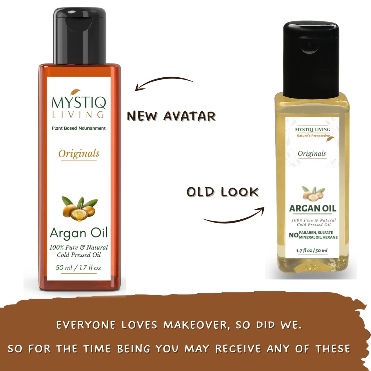 Mystiq Living Pure Moroccan Argan Oil for Hair Growth, Face, Skin, Hair Serum, Moisturizing - 50 ML | Cold Pressed, 100% Pure & Natural