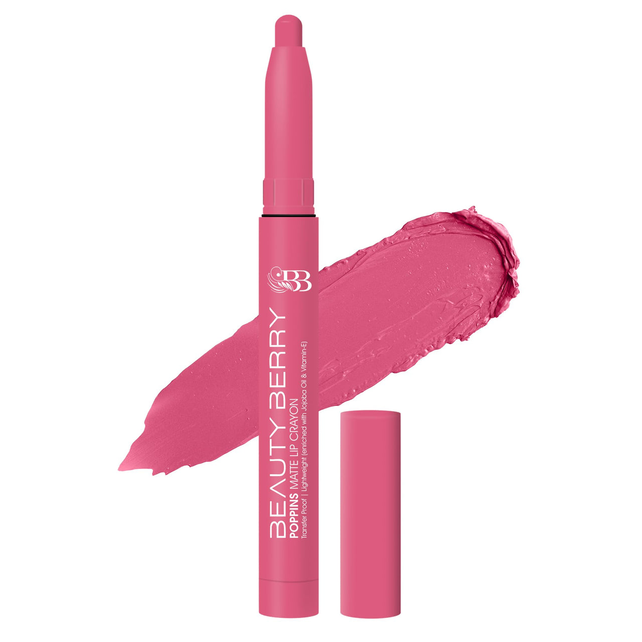 Beauty Berry Poppins Matte Lip Crayon Lipstick for Women | Long Lasting Non Transfer Retractable Lip Crayon | Smudge Proof & Waterproof Lipstick Enriched with Jojoba Oil (13 - Coral Date)