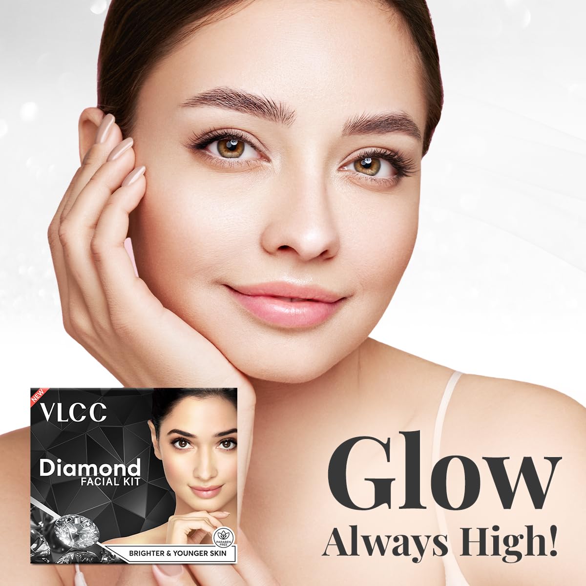 VLCC Diamond Facial Kit - 60g | Skin purifying with Parlour Glow | Improves Elasticity, Brightens and Lightens Patchy Damaged Skin | With Colloidal Diamond, Jojoba Oil, Olive Oil & Aloe Vera.