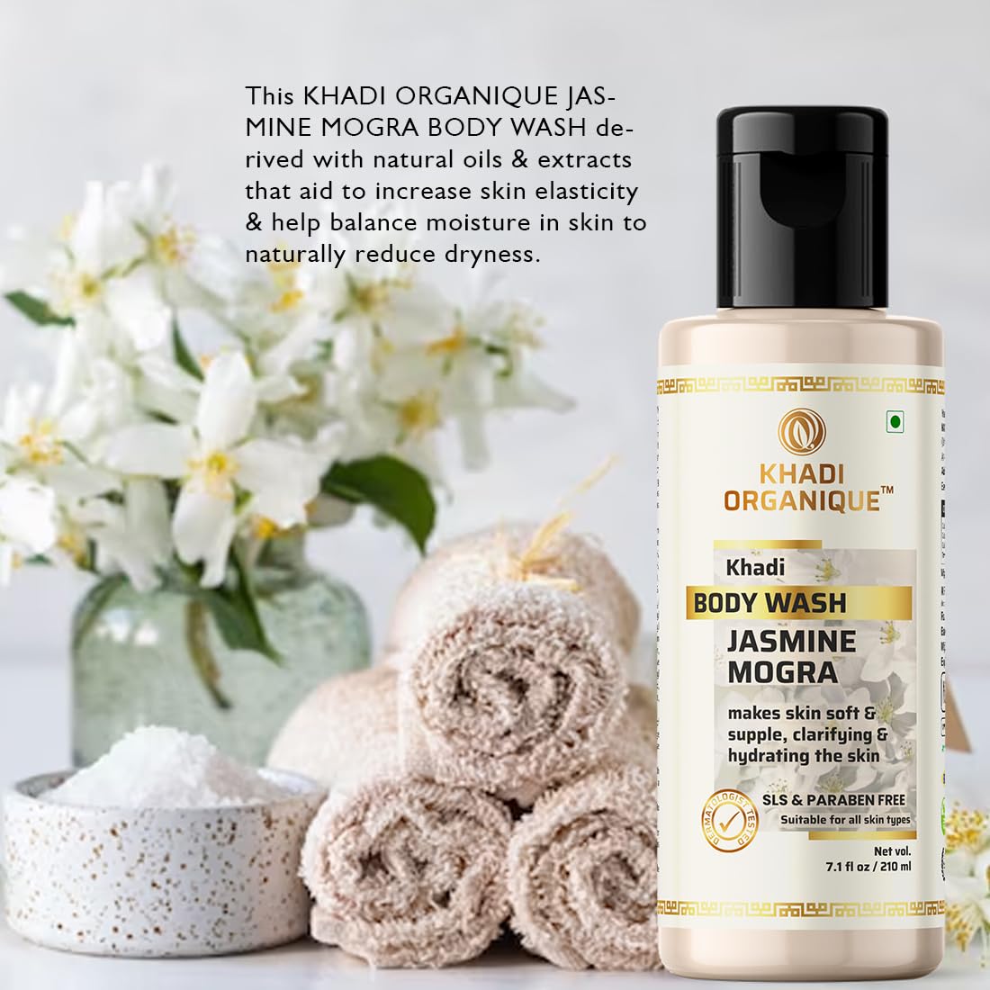 Khadi Organique Jasmine Mogra Body Wash (SLS,PARABEN FREE) 210 ML