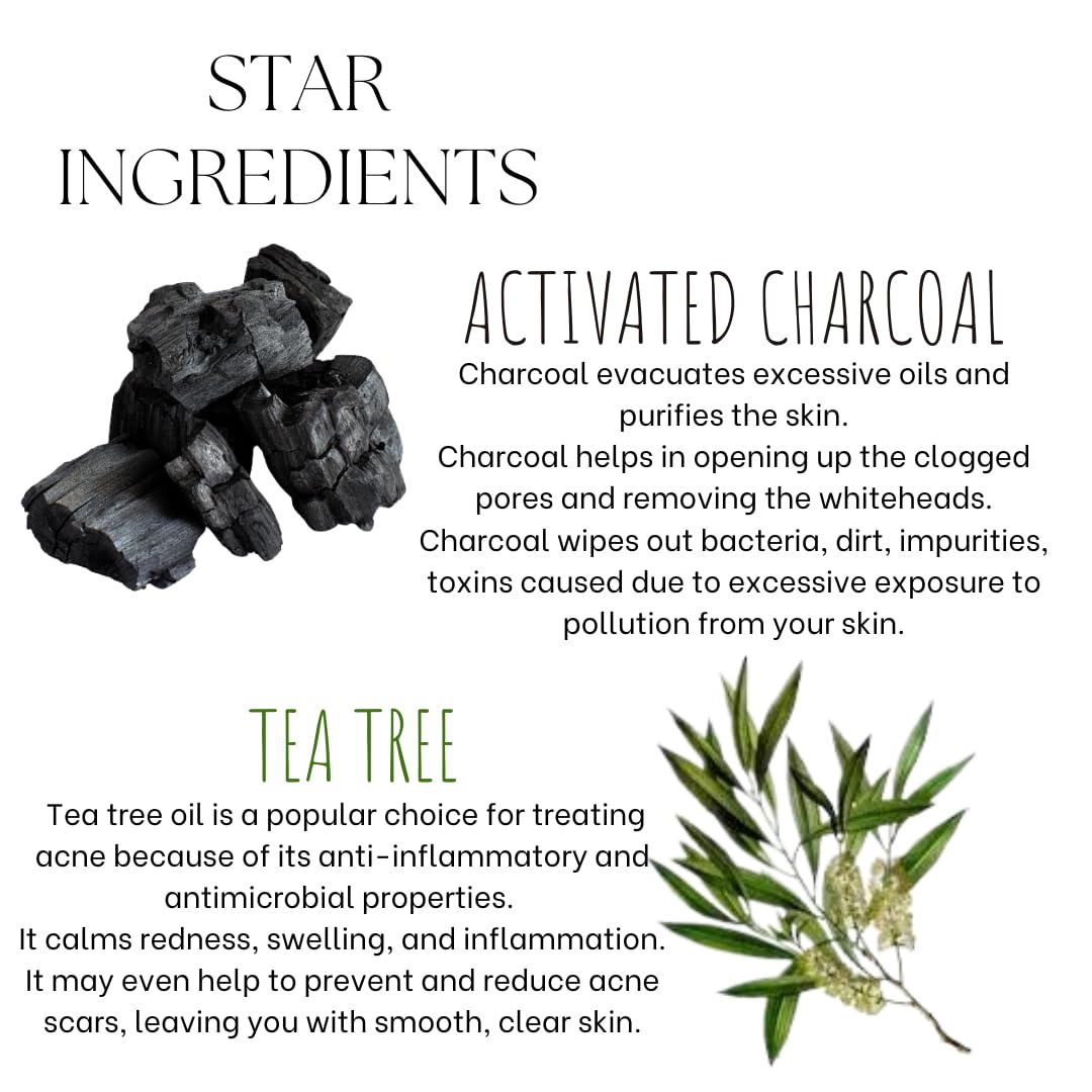 EcoBerry Activated Charcoal Teatree Face Wash | For Acne Prone, Oily Skin, Detoxifies Skin, Organic, Non Comedogenic, Paraben Free, Chemical Free, Cruelty Free, Mineral Oil Free, Preservative Free, Vegan