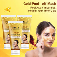 Globus Naturals Gold Peel Off Mask For Golden Glow, Enriched with Saffron & Vitamin-E, Brightening & Radiance, Suitable For All Skin Types, 75 g (Pack of 3)