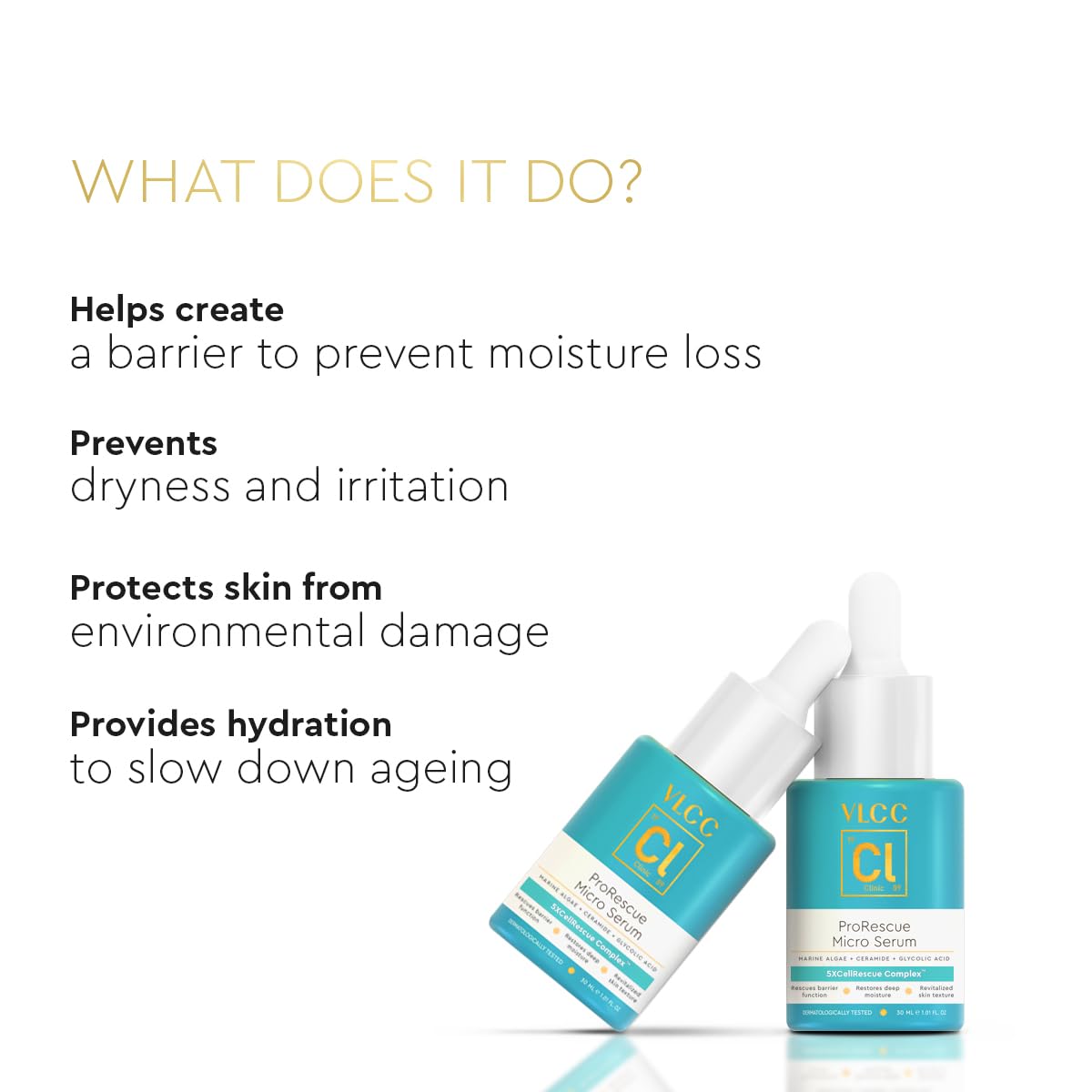 VLCC Clinic ProRescue Micro Serum - 30ml | Powered By 5XCellRescue Complex™ | Barrier Protection | Intense Moisturization for Dry, Patchy Skin, Revitalized Skin Texture | Formulated by Experts