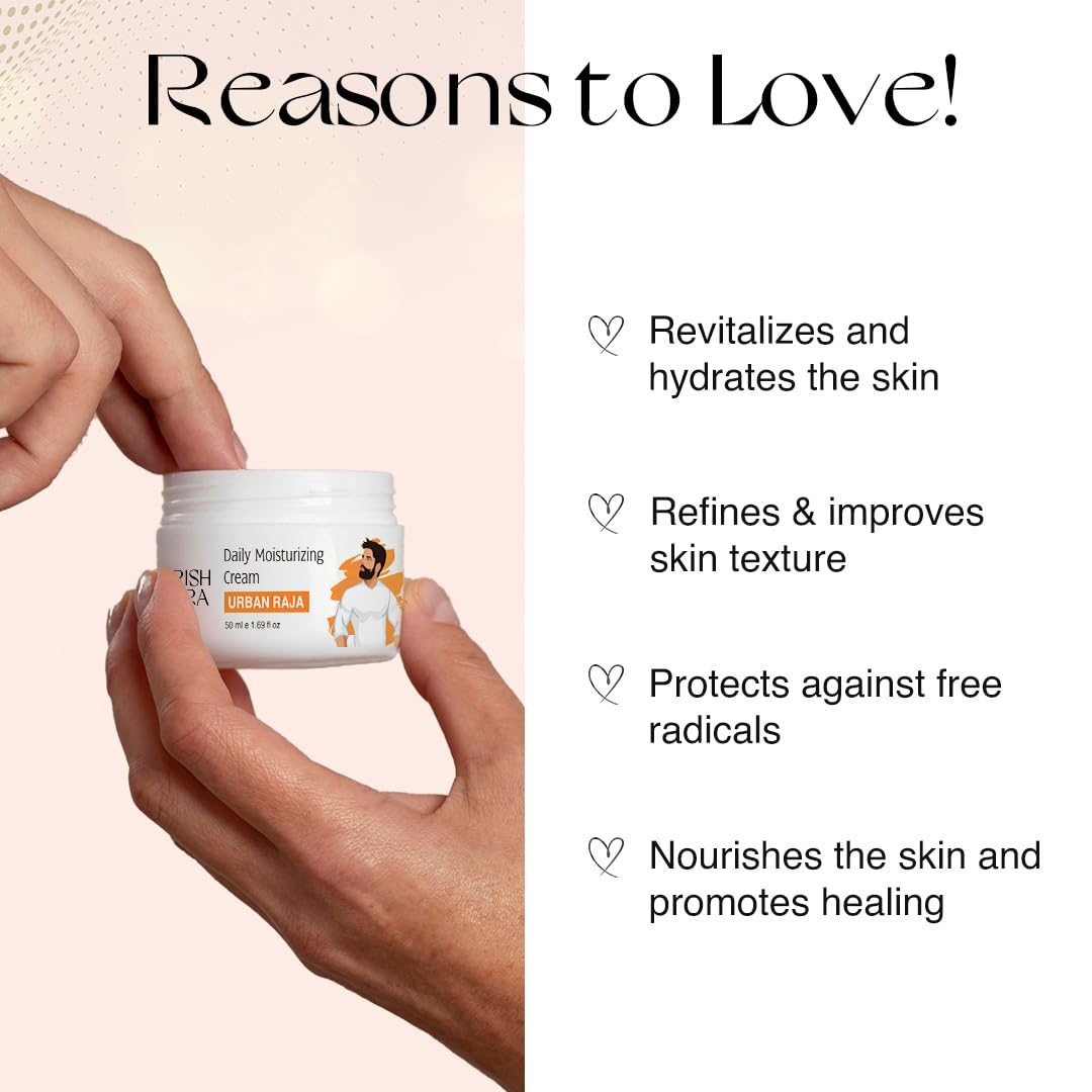 Nourish Mantra Urban Raja Daily Moisturizing Cream | Face Moisturizer for Dry Skin & Pore Minimizing | Enriched with Hyaluronic Acid & Niacinamide | Suits All Skin Types | For Men | 50 ml