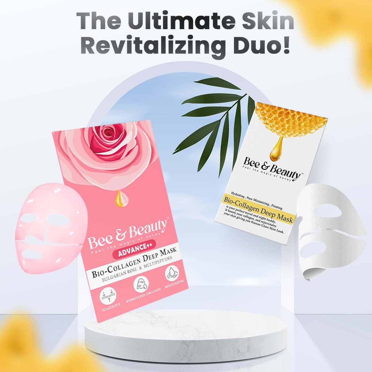 Bee & Beauty Bio Collagen Overnight Face Mask & Pink Deep Mask -Combo Pack Of 2 | Korean Mask For Glass Skin | Sheet Mask For Deep Hydration, Pore minimizing With Goodness Of Honey and Bulgarian Rose