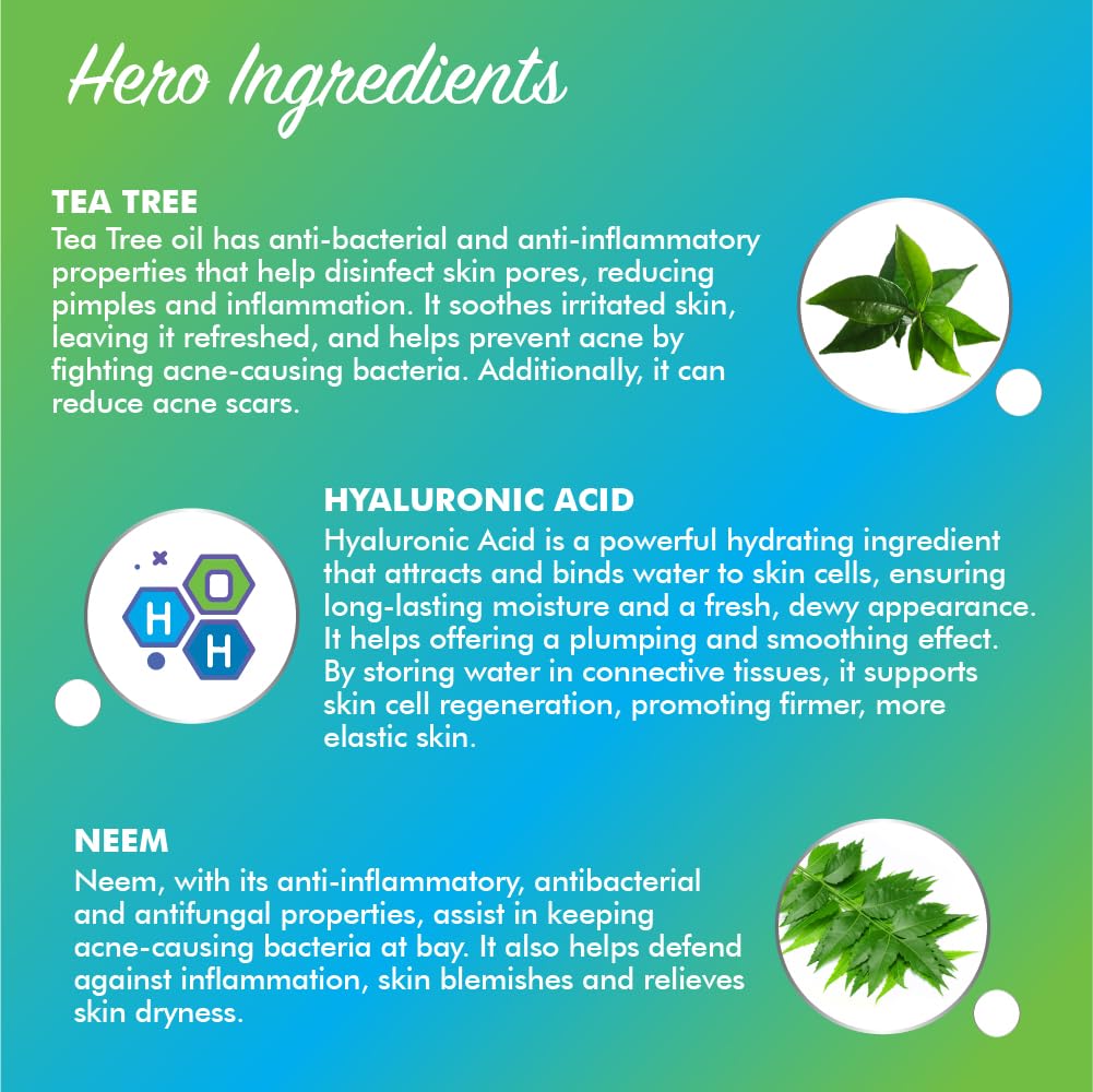 PureYou Face Hyluronic Moisturizer with Tea Tree Oil, Hyaluronic Acid, Neem Extract, Avocado Oil & Shea Butter | Hydrating & Anti-Acne WaterGel Cream for Soft, Glowing Skin | For All Skin Types