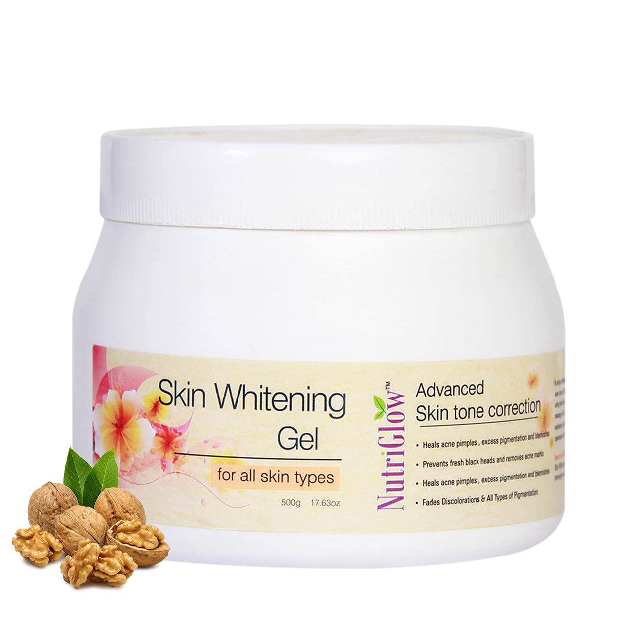 NutriGlow Skin Whitening Gel For Excess Pigmentation, Heals Acne & Blemishes, Oil Control, All Skin Types, Sulphate Free, 500gm