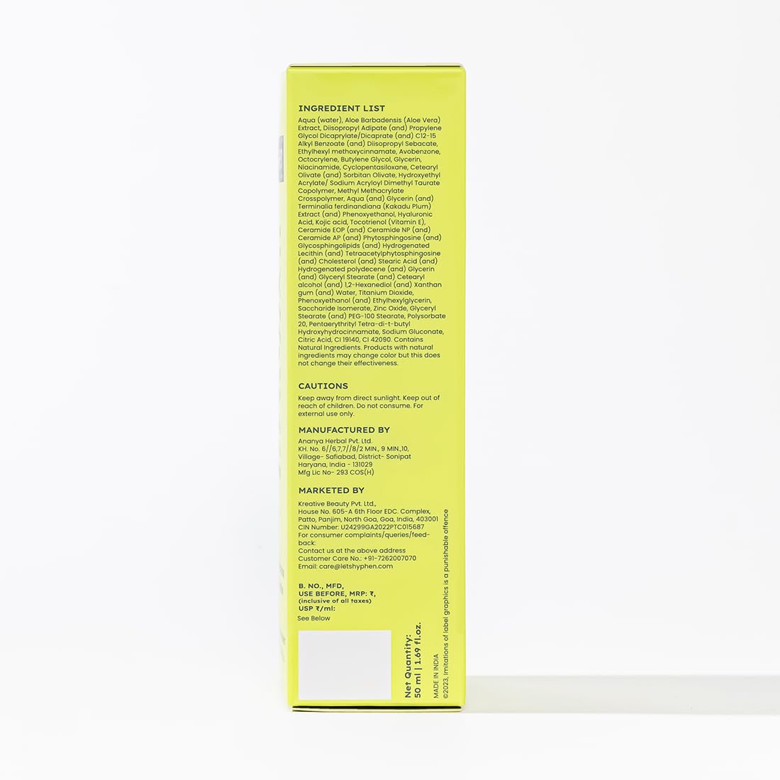 Hyphen All I Need Sunscreen SPF 50 PA ++++ | Lightweight Sun Cream That Moisturizes & Leaves No White Cast | Niacinamide, Ceramide Mineral Sunscreen SPF 50 for Women and Men | Rich in Anti-Oxidants | Korean Sun Screen for Dry, Oily, All Skin Types | 50ml