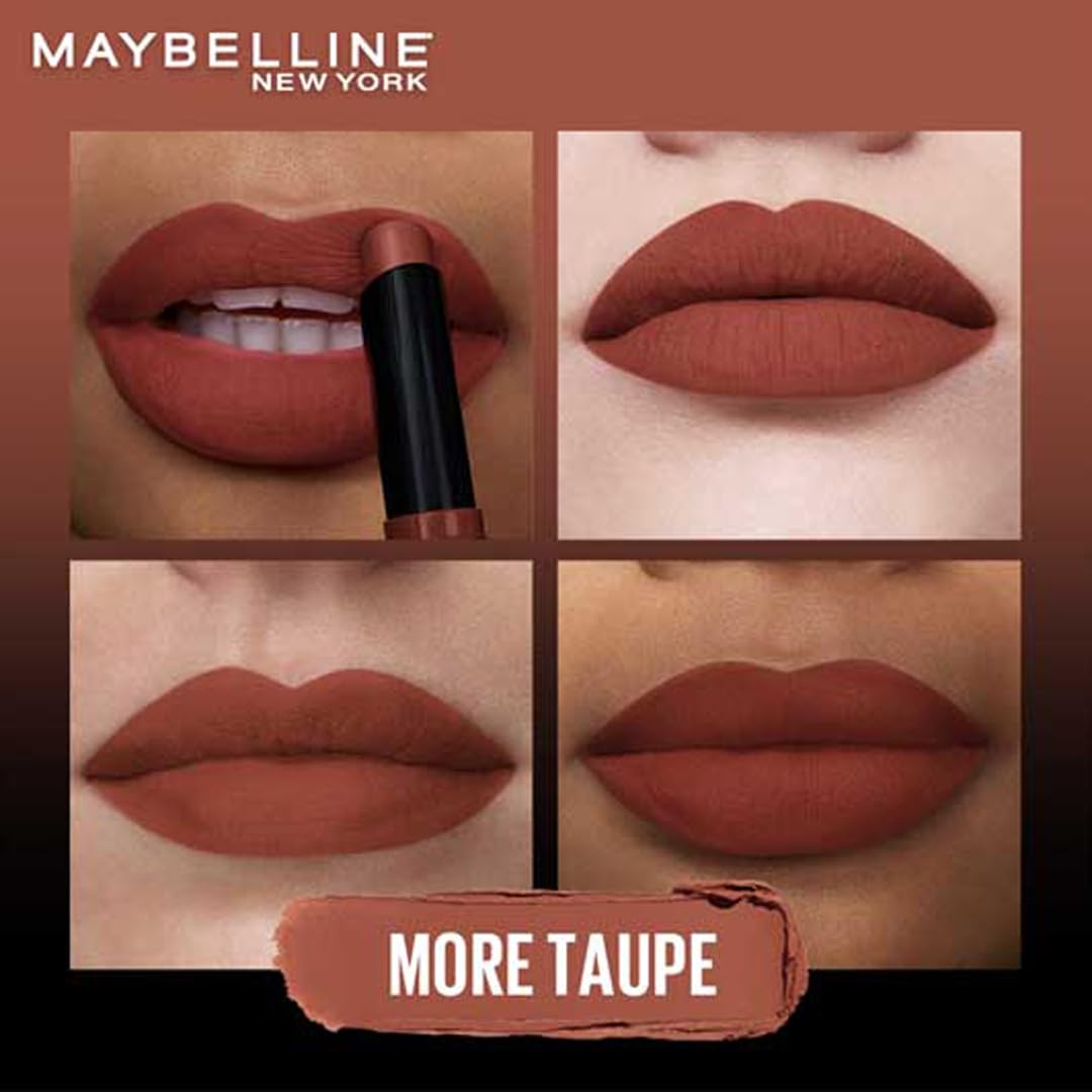 Maybelline New York Lipstick, Matte Finish, Bold Colour, Enriched With Jojoba Oil, Color Sensational Ultimattes, 799 More Taupe, 1.7 g
