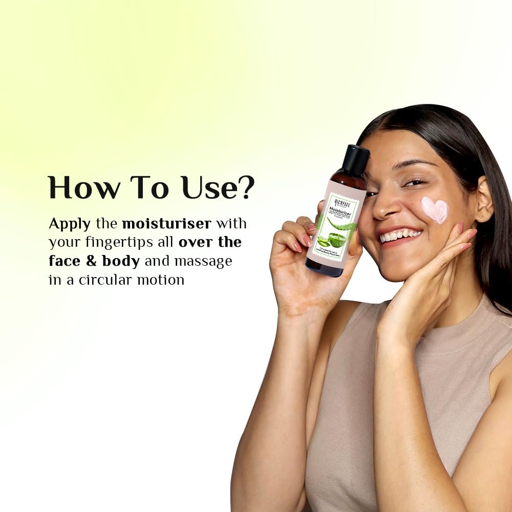 Richfeel Moisturizer Enriched With Aloe Leaf Juice | Lightweight Moisturiser | For Hydrated & Glowing Skin | Non-Sticky, Spreads Easily & Instantly Absorbs | For All Skin Types | 100 ml